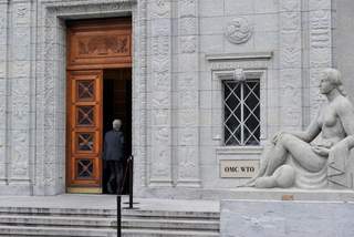 Eingang zum WTO-Hauptgebäude der Europäischen Union WTO - Welthandelsorganisation - World Trading Organisation